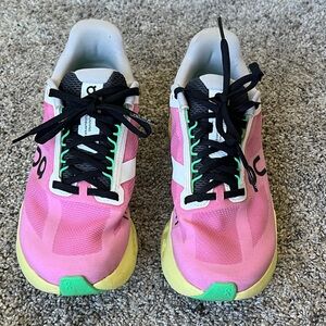 On Running Pink & Green Women's Athletic Running Shoes with Yellow Sole